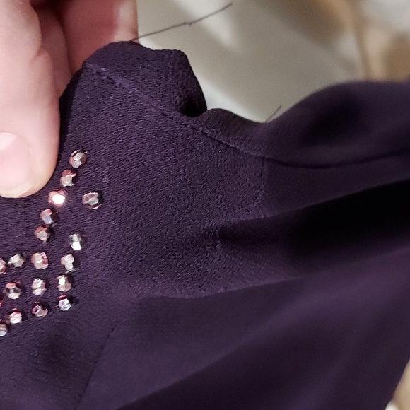 R & M Richards Petite Purple Sleeveless Beaded Bodice Fully Lined Dress Size 10P - Picture 8 of 11